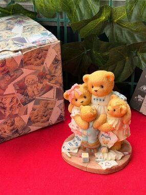 Cherished Teddies Orange Mom Bear with Three Cubs Figurine